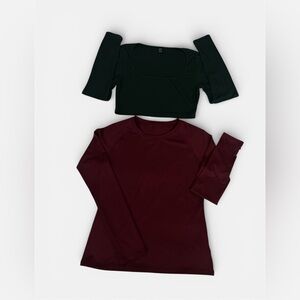 SHEIN Dark Green and Burgundy Crop Tops